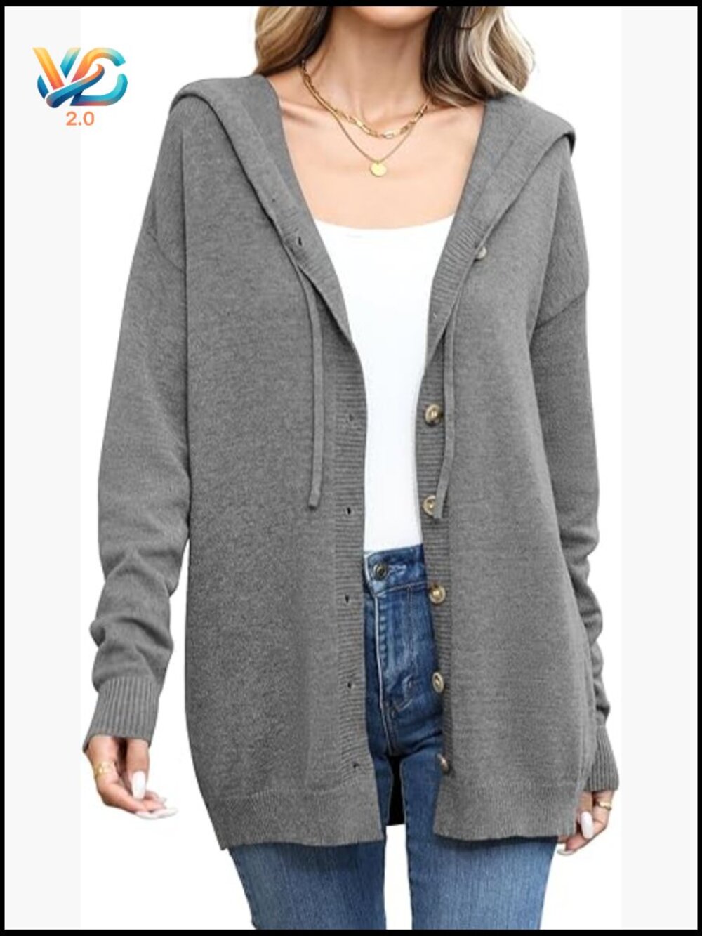 Women's Hooded Button Down Cardigan Sweater Long Sleeve Open Front Knit Coat
